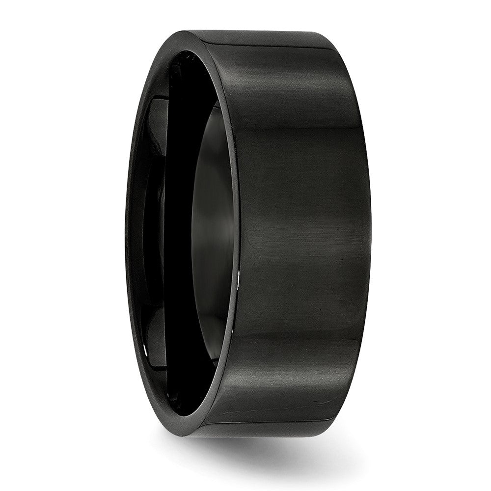 Alternate view of the Men's 8mm Black Plated Stainless Steel Polished Flat Band by The Black Bow Jewelry Co.