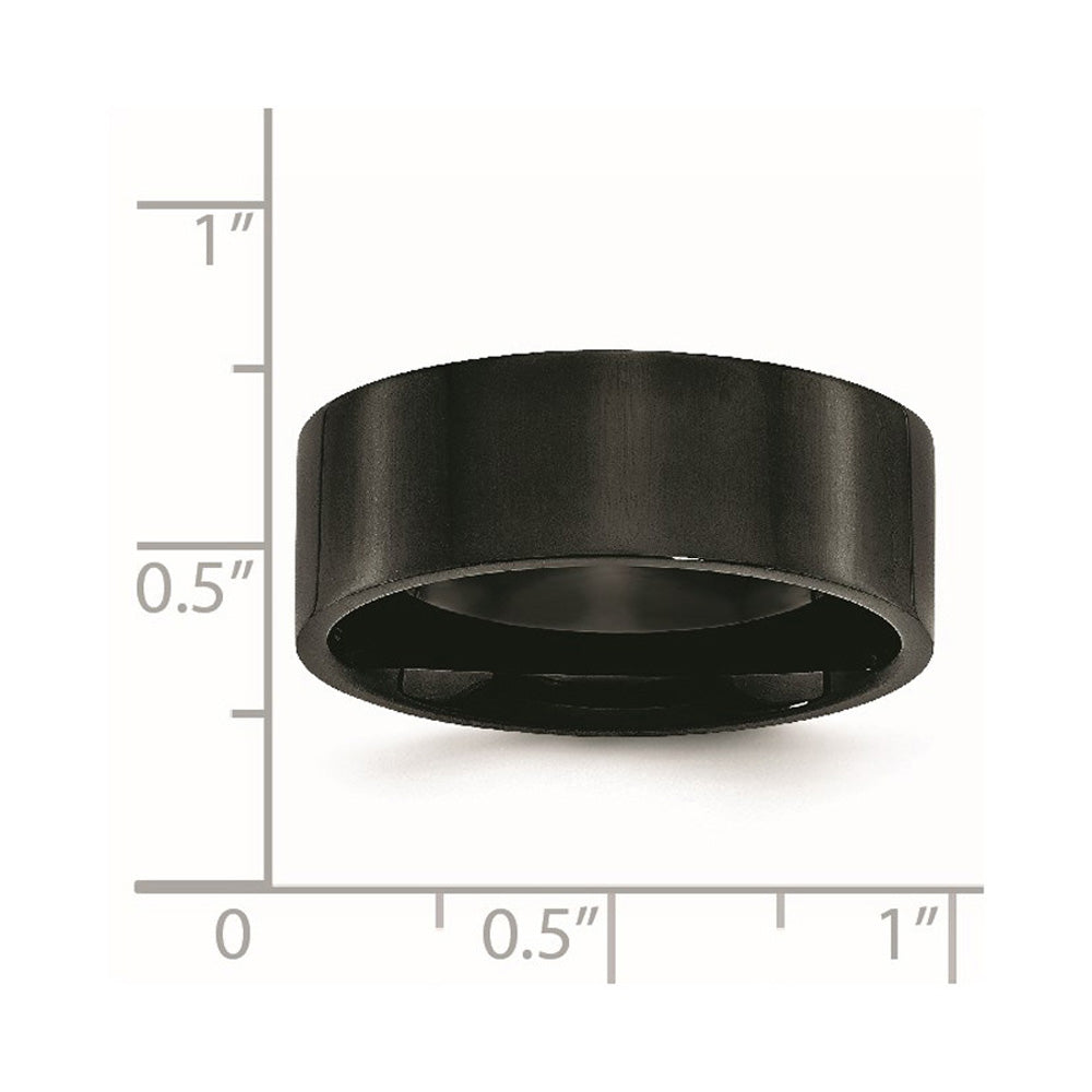 Alternate view of the Men's 8mm Black Plated Stainless Steel Polished Flat Band by The Black Bow Jewelry Co.