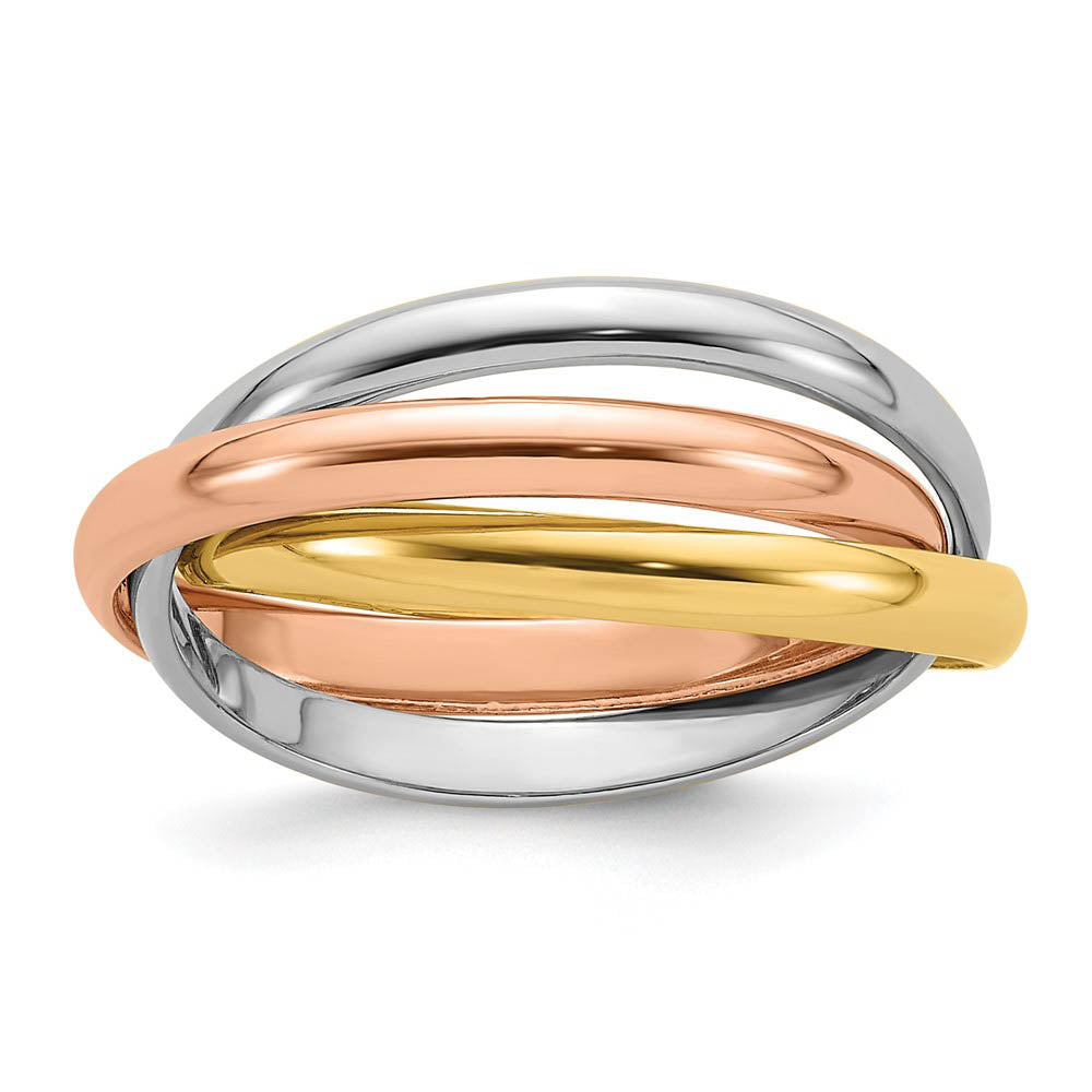 6mm 14K Tri-Color Gold Polished Three Band Rolling Ring, Size 5.5, Item R12165-14K3-055 by The Black Bow Jewelry Co.