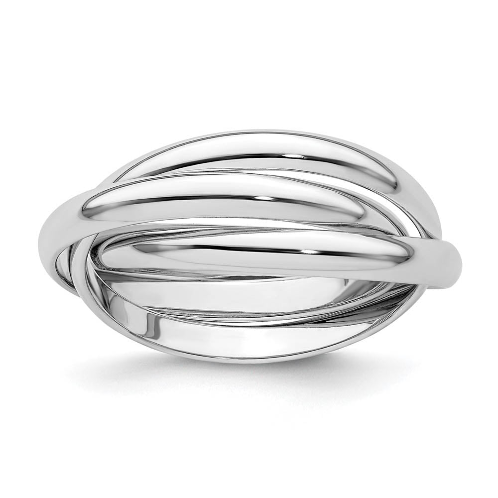 6mm 14K White Gold Polished Three Band Rolling Ring, Size 7.5, Item R12165-14KW-075 by The Black Bow Jewelry Co.