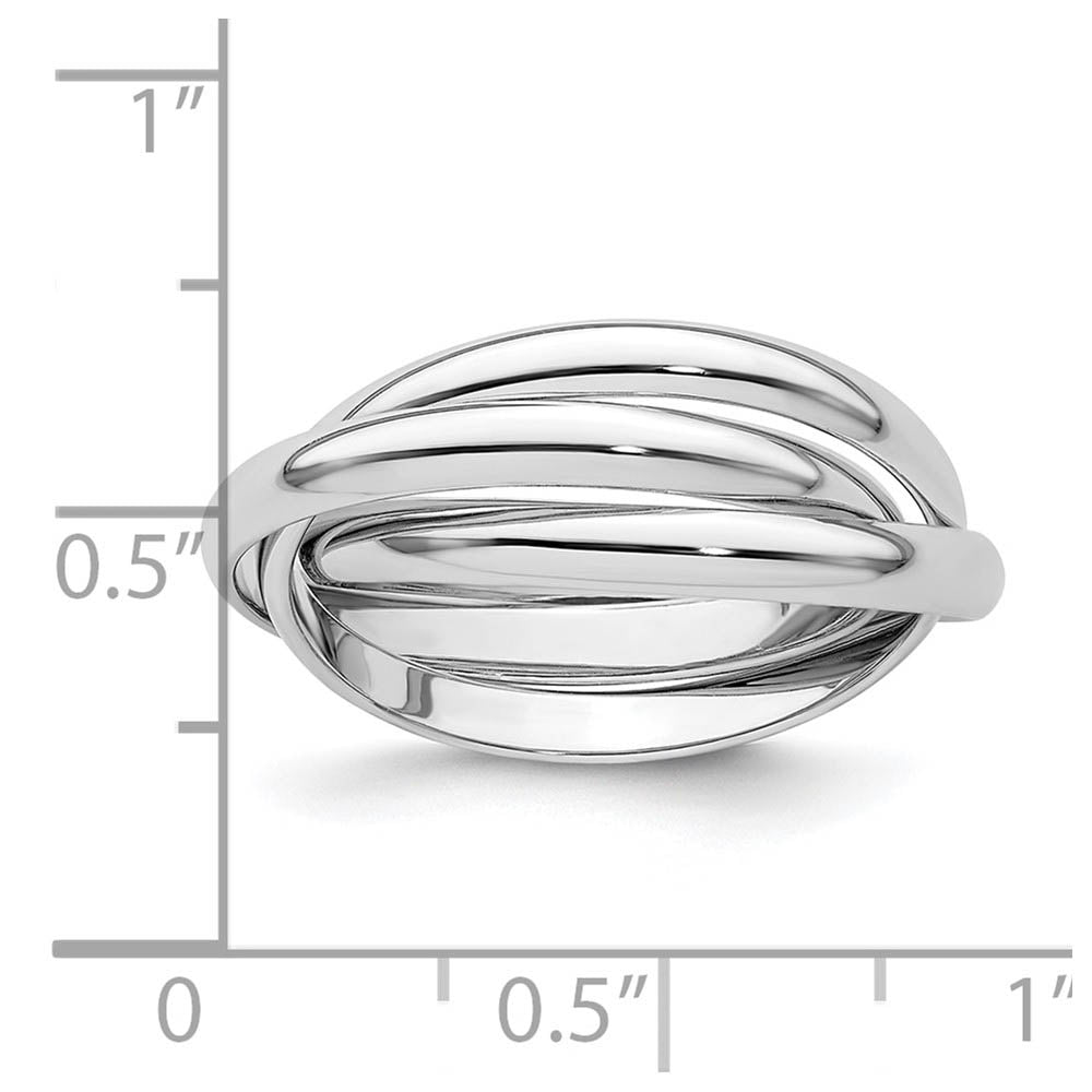 Alternate view of the 6mm 14K White Gold Polished Three Band Rolling Ring, Size 4 by The Black Bow Jewelry Co.