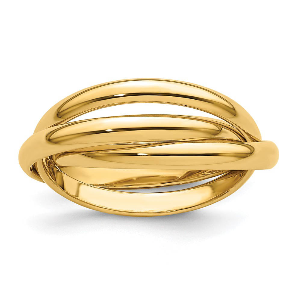 Alternate view of the 6mm 14K Yellow, White or Tri-Color Gold Three Band Rolling Ring by The Black Bow Jewelry Co.