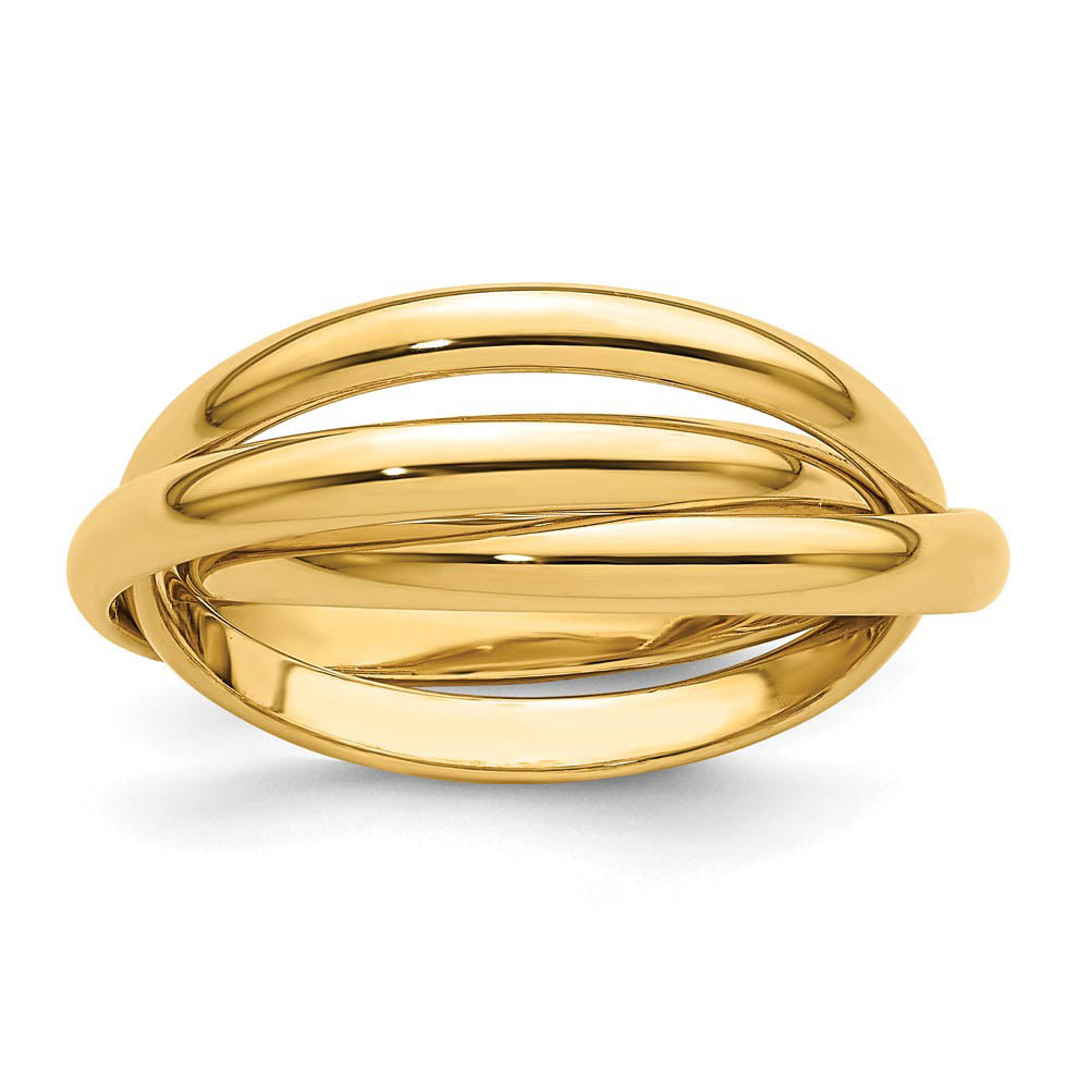 6mm 14K Yellow Gold Polished Three Band Rolling Ring, Size 8.5, Item R12165-14KY-085 by The Black Bow Jewelry Co.