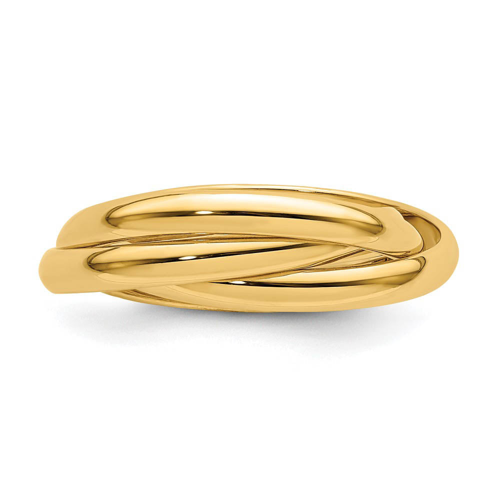Alternate view of the 6mm 14K Yellow Gold Polished Three Band Rolling Ring, Size 9.5 by The Black Bow Jewelry Co.