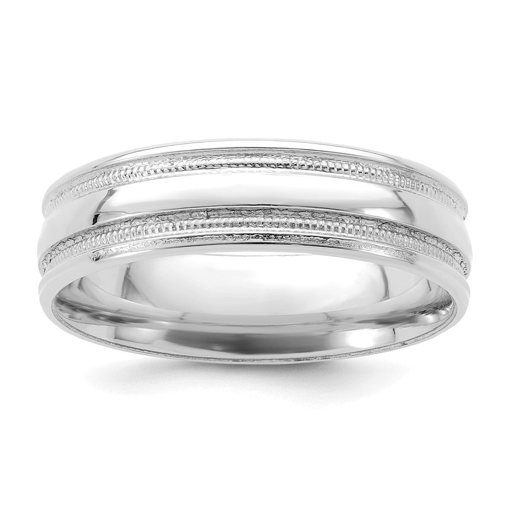 6mm 14K White Gold Beaded Grooved Comfort Fit Band, Item R12166 by The Black Bow Jewelry Co.
