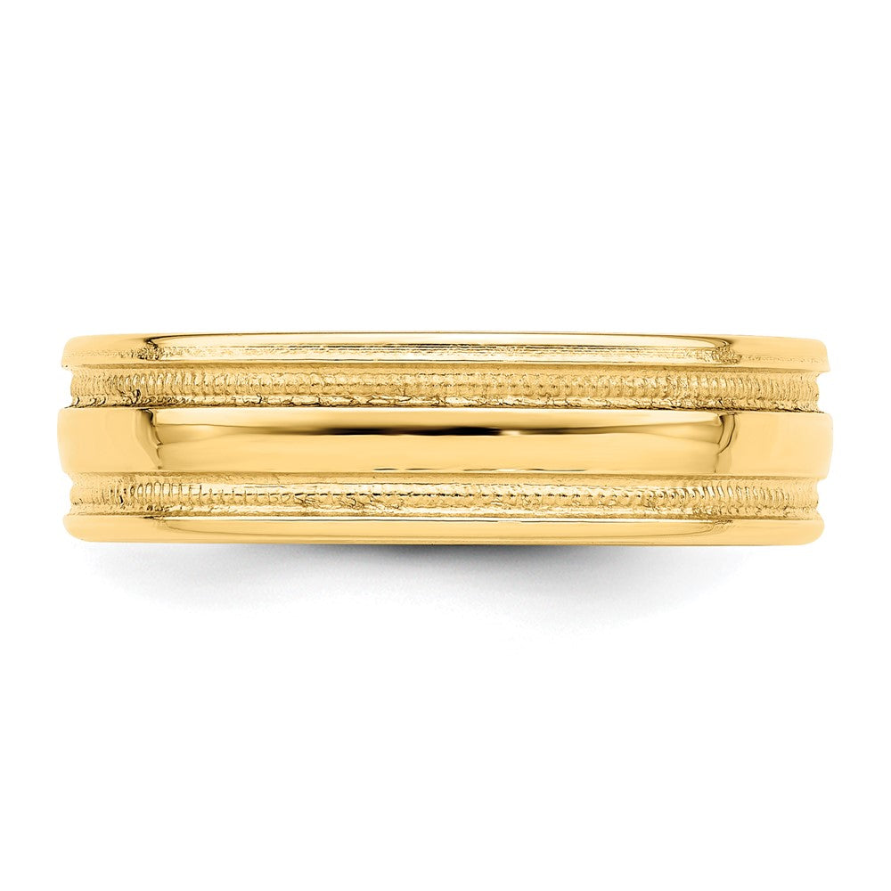 Alternate view of the 6mm 14K Yellow Gold Beaded Grooved Comfort Fit Band by The Black Bow Jewelry Co.