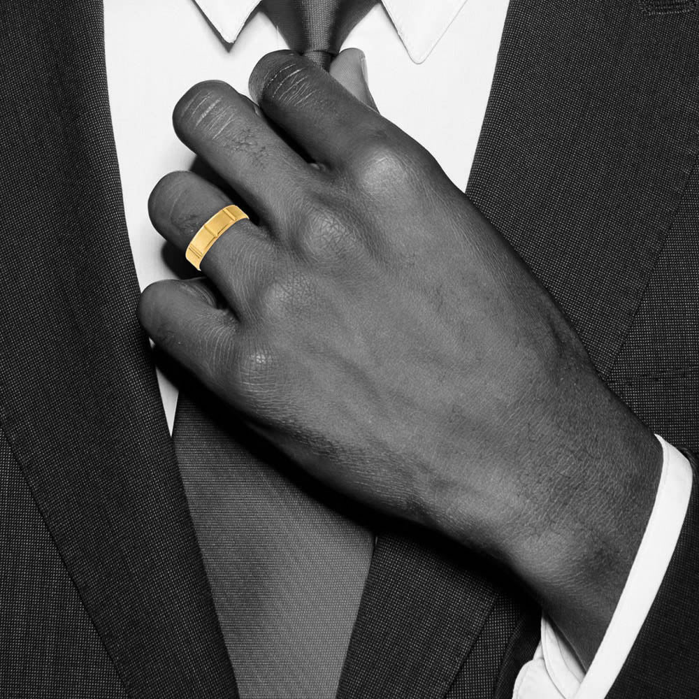 Alternate view of the 6mm 14K Yellow Gold Heavy, Light or Standard Grooved Comfort Fit Band by The Black Bow Jewelry Co.