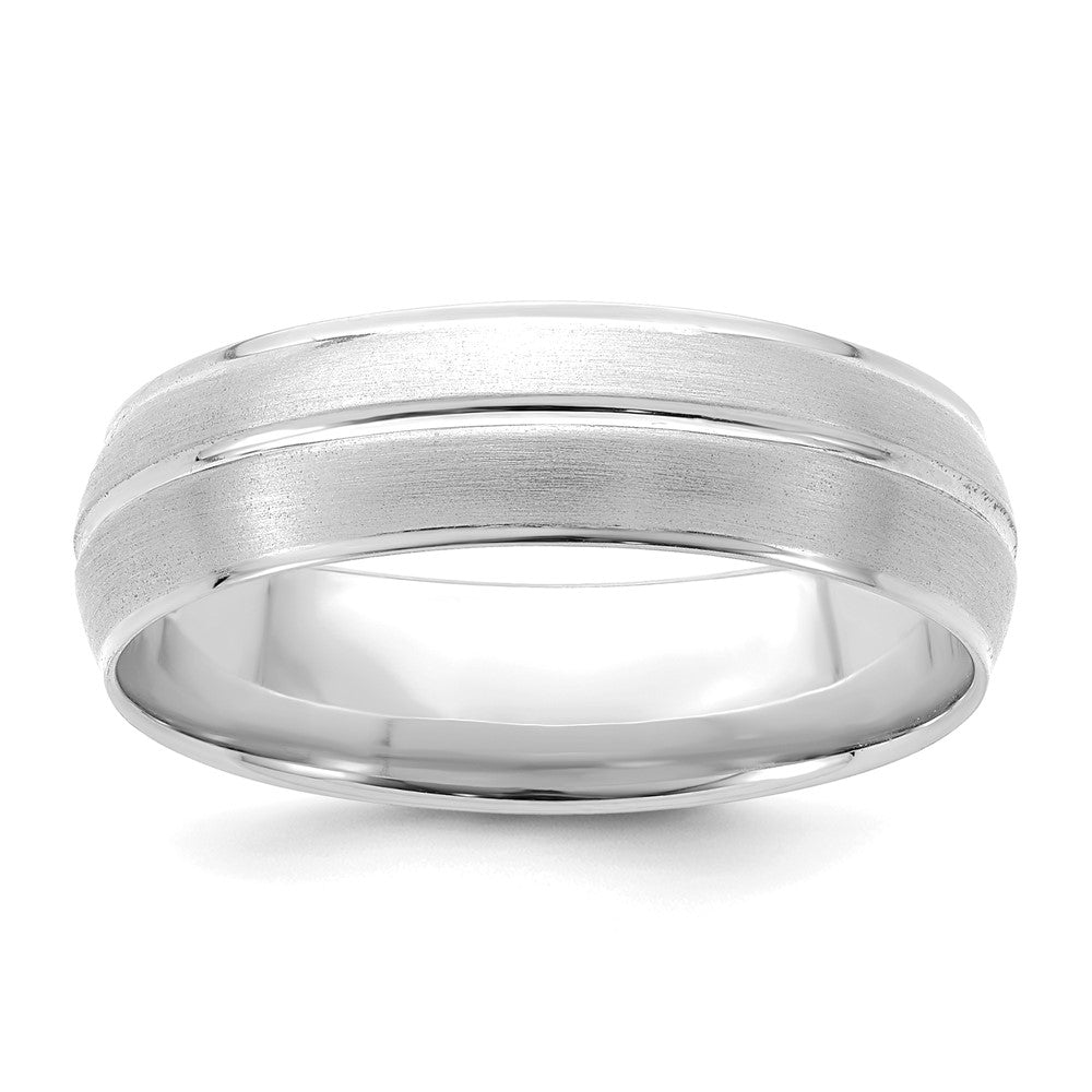 6mm 14K White Gold Grooved Center Line Comfort Fit Band, Item R12170 by The Black Bow Jewelry Co.
