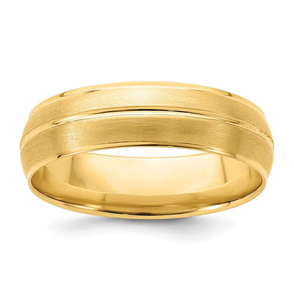 6mm 14K Yellow Gold Grooved Center Line Comfort Fit Band, Item R12171 by The Black Bow Jewelry Co.