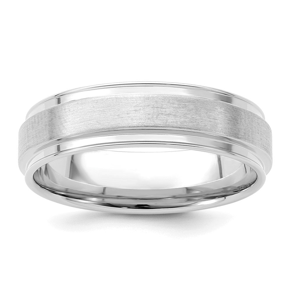 6mm 14K White Gold Brushed Flat Ridged Edge Comfort Fit Band, Item R12172 by The Black Bow Jewelry Co.