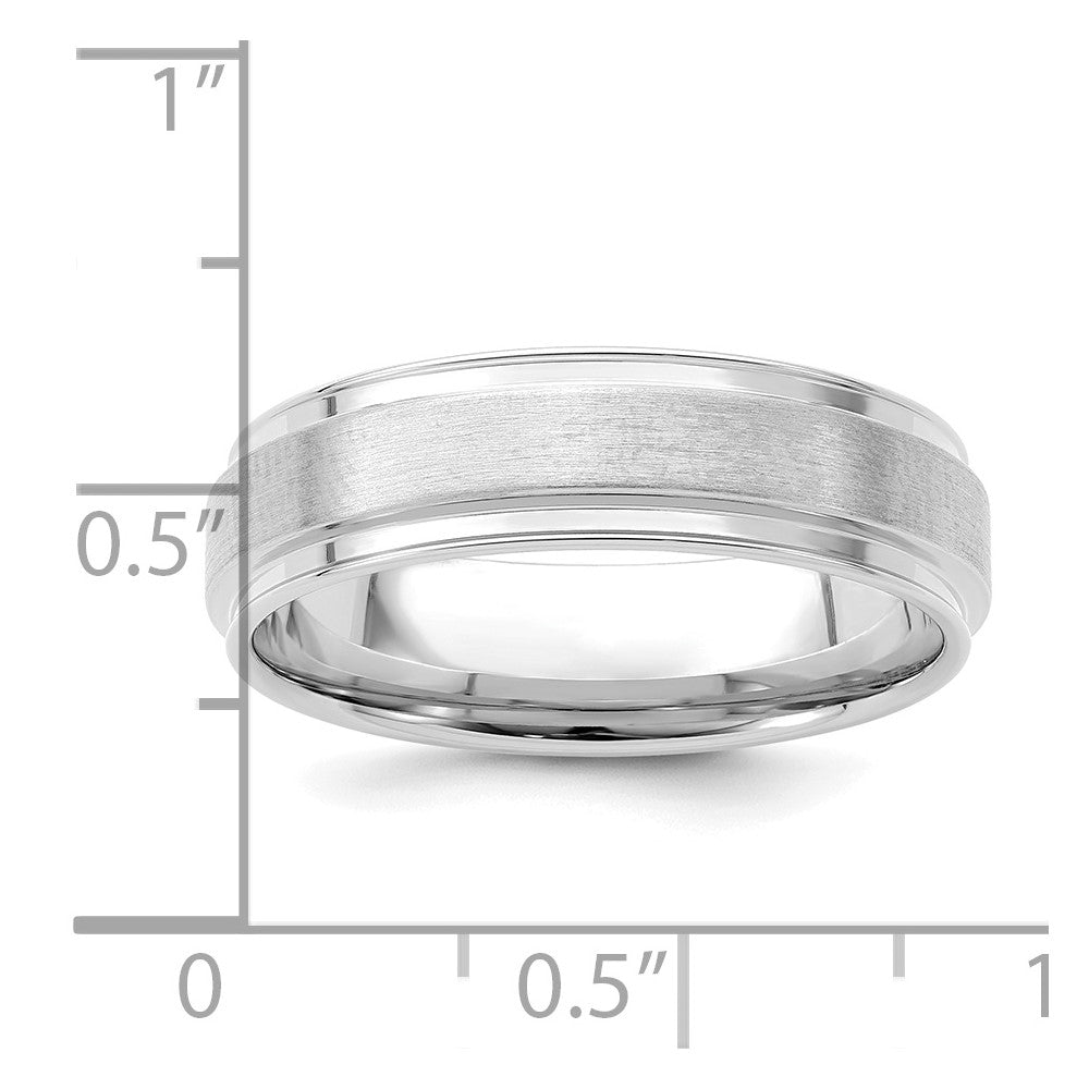 Alternate view of the 6mm 14K White Gold Brushed Flat Ridged Edge Comfort Fit Band by The Black Bow Jewelry Co.