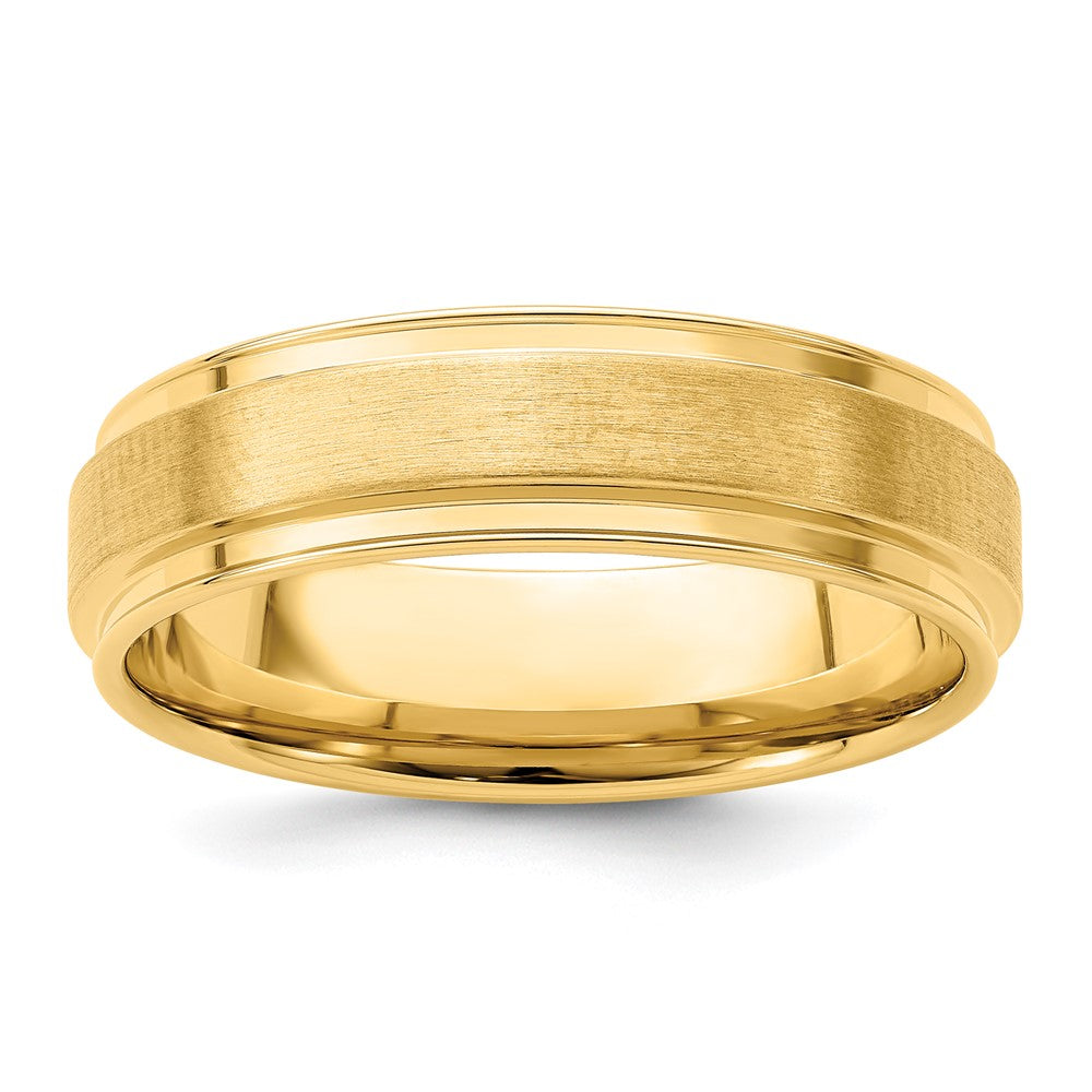 6mm 14K Yellow Gold Brushed Flat Ridged Edge Comfort Fit Band, Item R12173 by The Black Bow Jewelry Co.