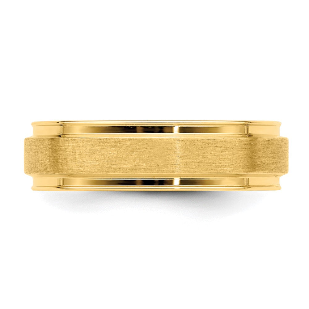 Alternate view of the 6mm 14K Yellow Gold Brushed Flat Ridged Edge Comfort Fit Band by The Black Bow Jewelry Co.