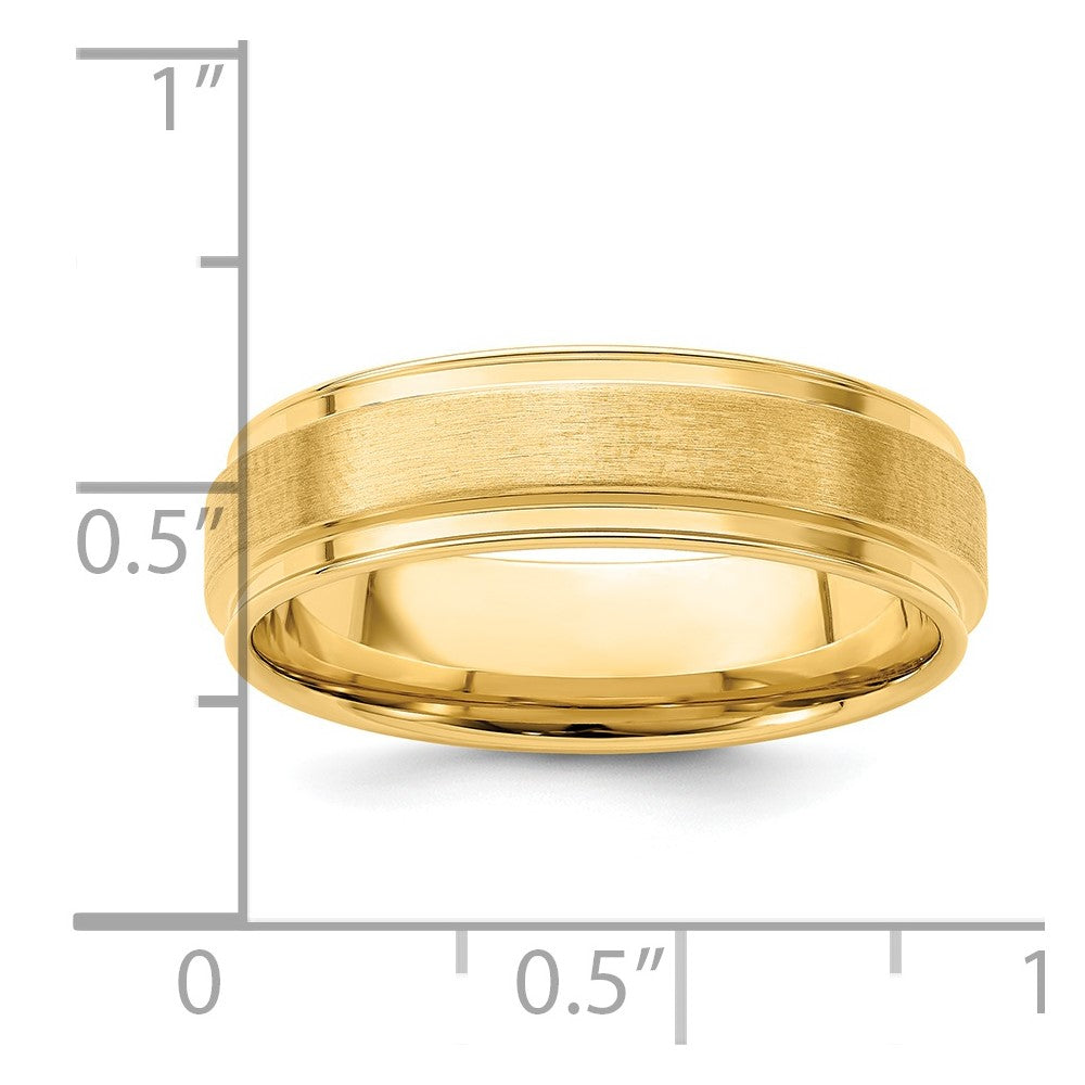 Alternate view of the 6mm 14K Yellow Gold Brushed Flat Ridged Edge Comfort Fit Band by The Black Bow Jewelry Co.