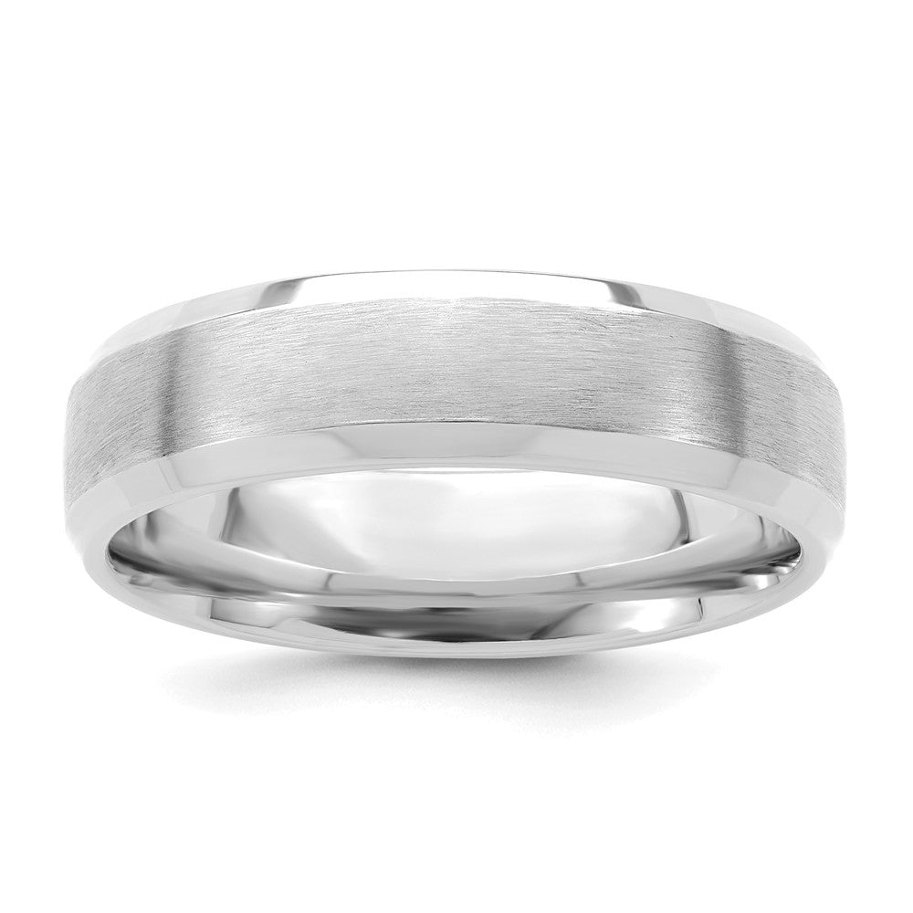 6mm 14K White Gold Brushed Beveled Edge Comfort Fit Band