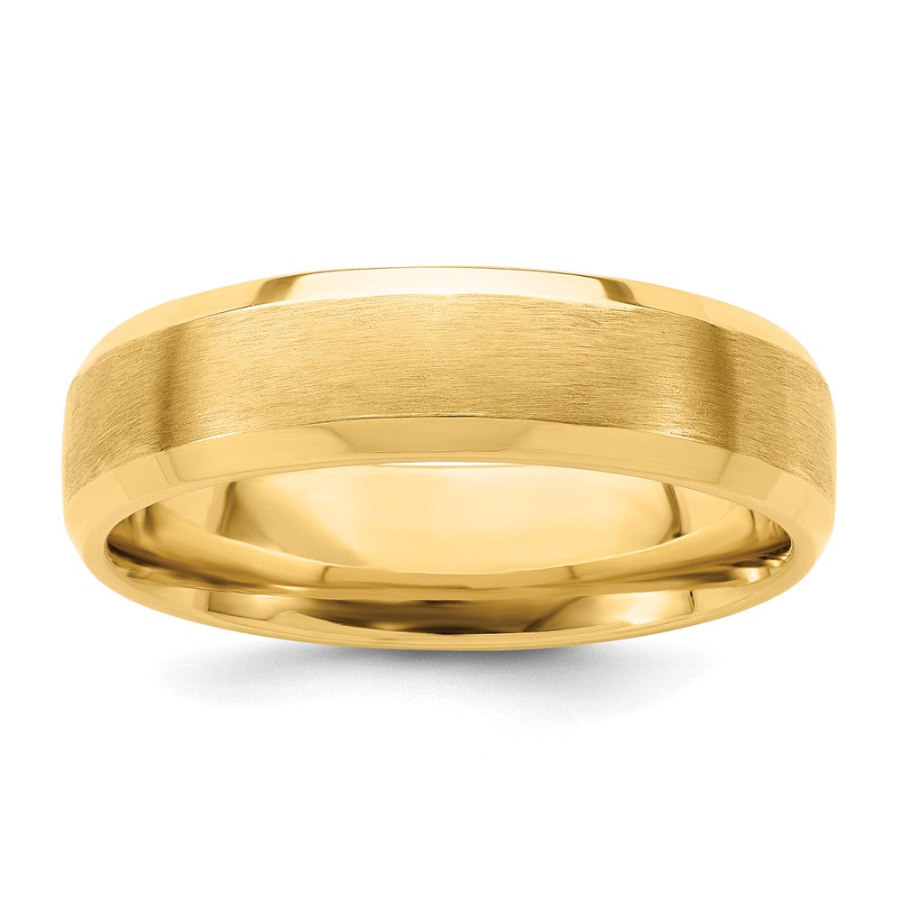 6mm 14K Yellow Gold Brushed Beveled Edge Comfort Fit Band, Item R12175 by The Black Bow Jewelry Co.