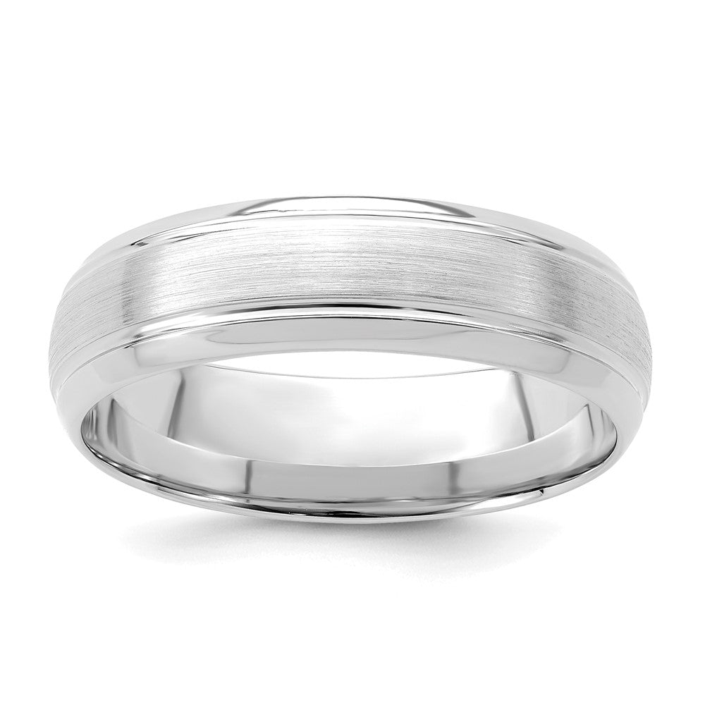 6mm 14K White Gold Domed Brushed Grooved Edge Comfort Fit Band, Item R12178 by The Black Bow Jewelry Co.