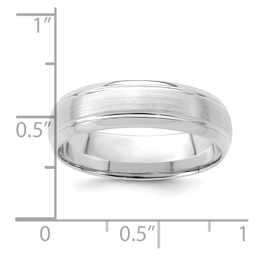 Alternate view of the 6mm 14K White Gold Domed Brushed Grooved Edge Comfort Fit Band by The Black Bow Jewelry Co.