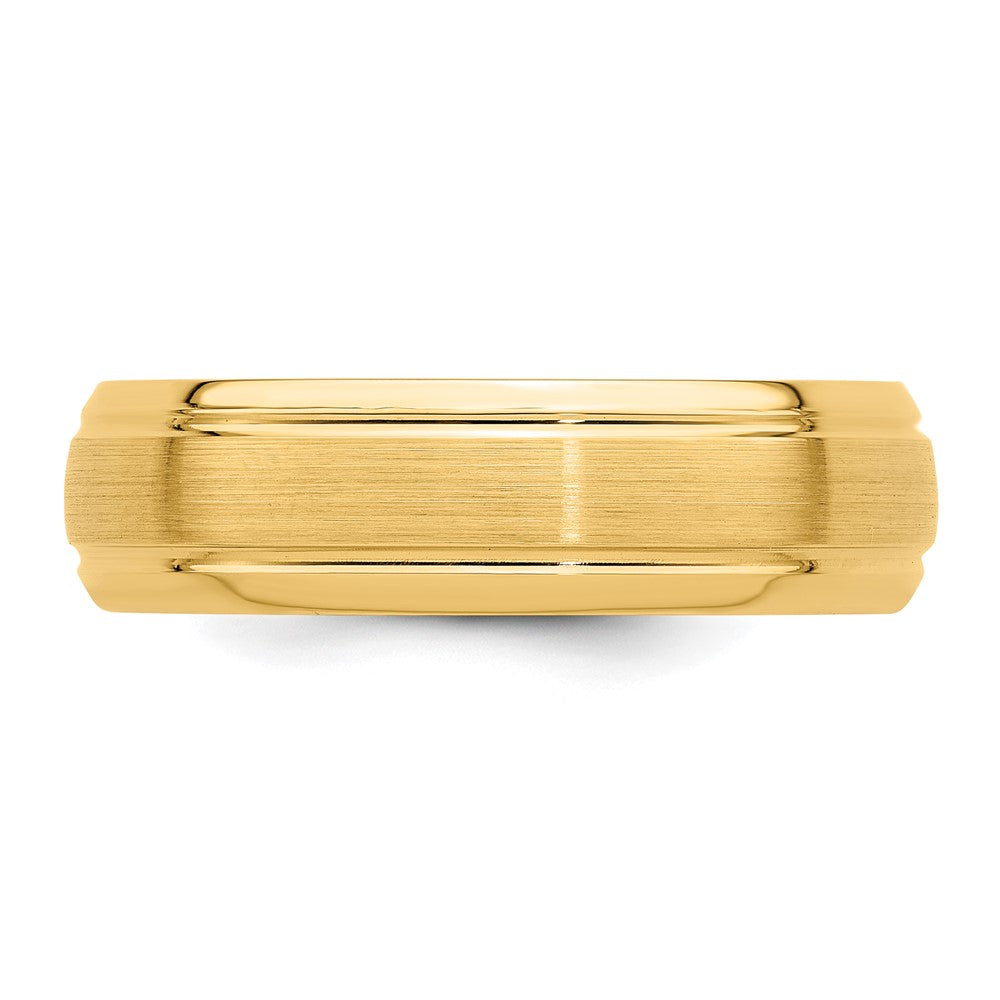 Alternate view of the 6mm 14K Yellow Gold Domed Brushed Grooved Edge Comfort Fit Band by The Black Bow Jewelry Co.