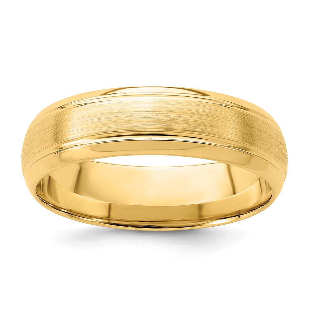 6mm 14K Yellow Gold Domed Brushed Grooved Edge Comfort Fit Band