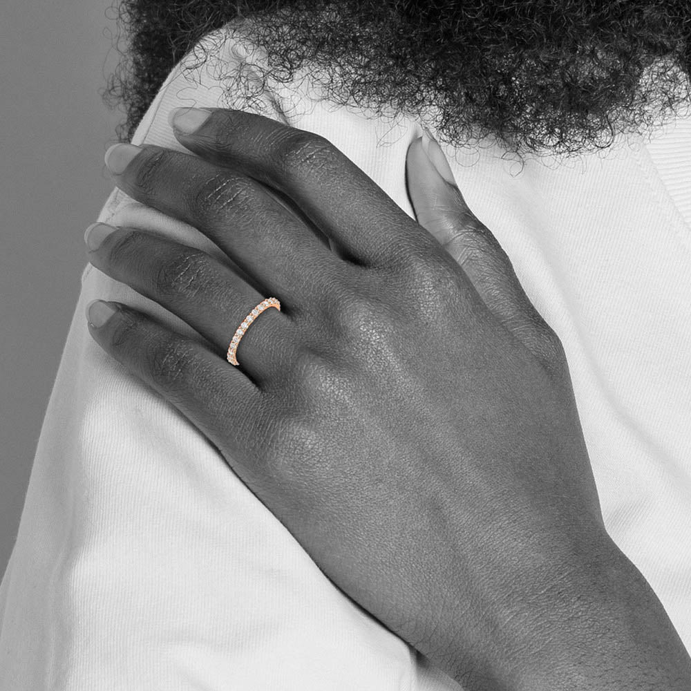 Alternate view of the 2mm 14K Rose Gold Shared Prong 1.0 Ctw Diamond Eternity Band, Size 4 by The Black Bow Jewelry Co.