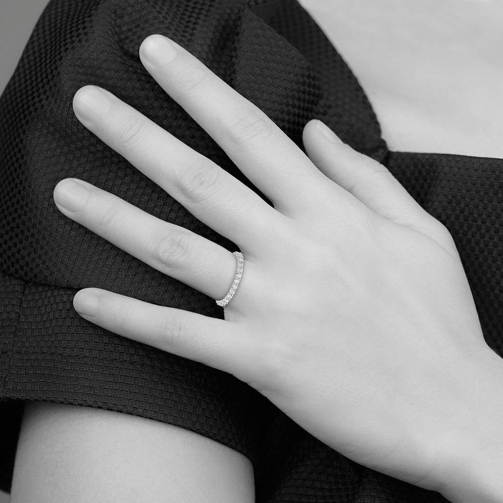 Alternate view of the 2mm 14K White Gold Shared Prong 1.0 Ctw Diamond Eternity Band, Size 4 by The Black Bow Jewelry Co.