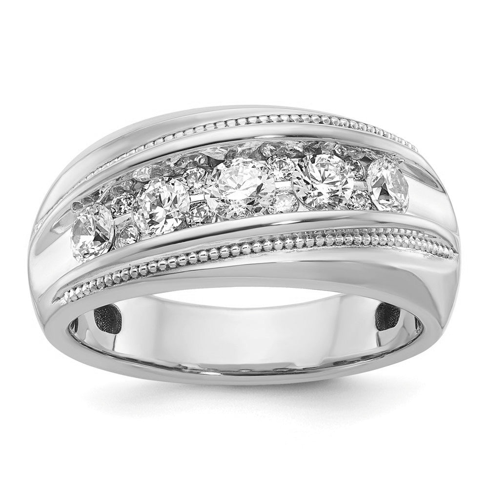 10.7mm 10K White Gold 1 Ctw Diamond Milgrain Tapered Band, Size 8, Item R12184-10KW-08 by The Black Bow Jewelry Co.