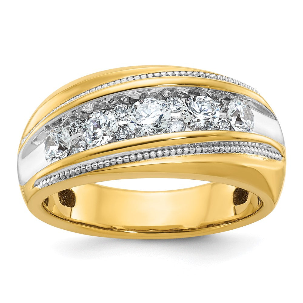 10.7mm 10K Yellow Gold 1 Ctw Diamond Milgrain Tapered Band, Size 11.25, Item R12184-10KY-1125 by The Black Bow Jewelry Co.