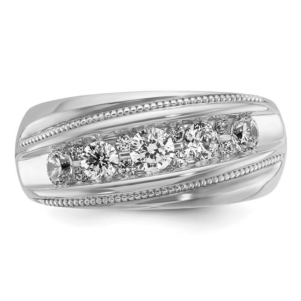 Alternate view of the 10.7mm 14K White Gold 1 Ctw Diamond Milgrain Tapered Band, Size 8 by The Black Bow Jewelry Co.