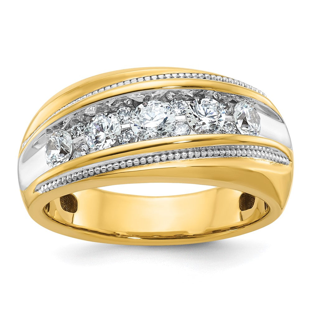 10.7mm 14K Yellow Gold 1 Ctw Diamond Milgrain Tapered Band, Size 10.75, Item R12185-14KY-1075 by The Black Bow Jewelry Co.