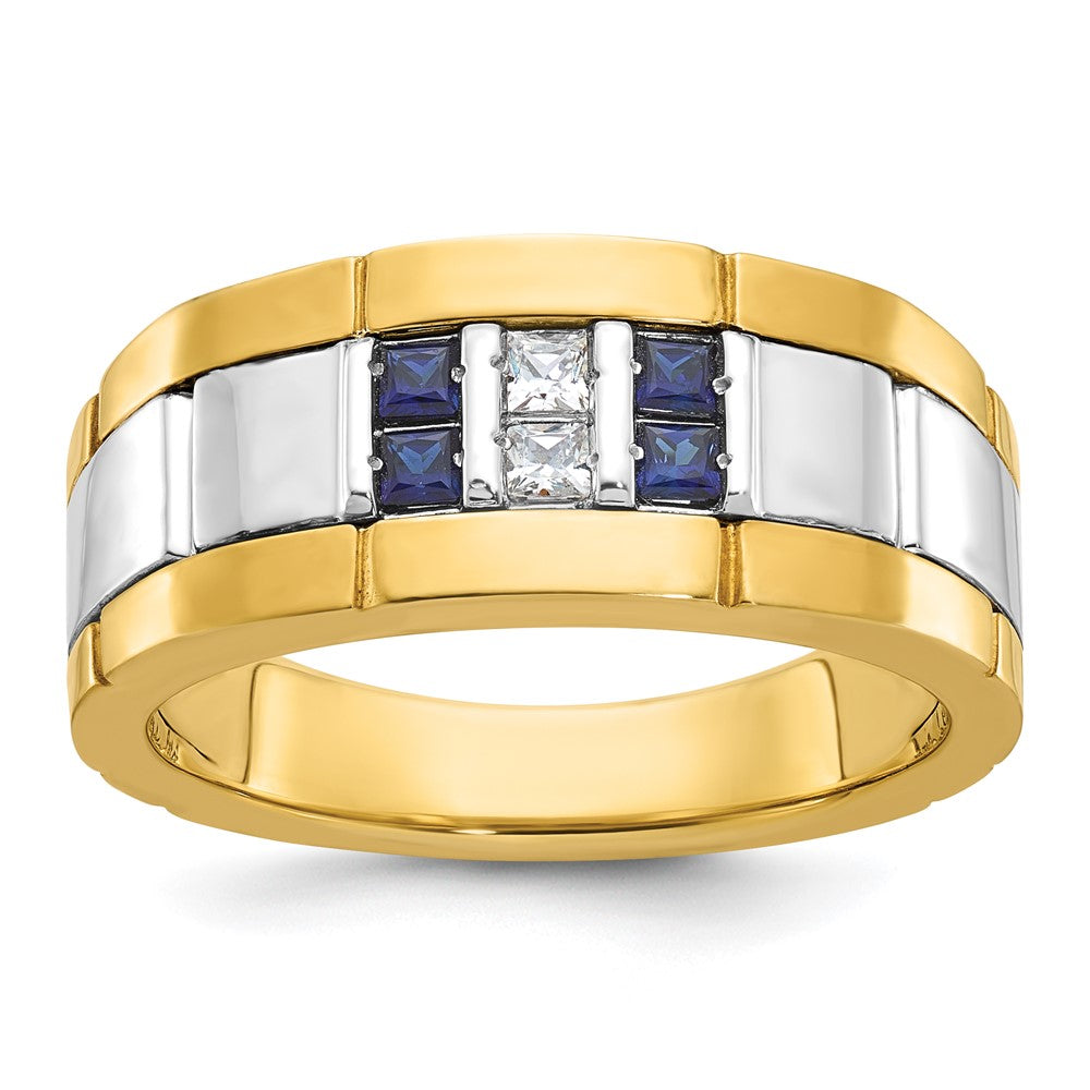 9.5mm 14K Two Tone or White Gold Lab-Cr. Sapphire/Diamond Tapered Band, Item R12186 by The Black Bow Jewelry Co.