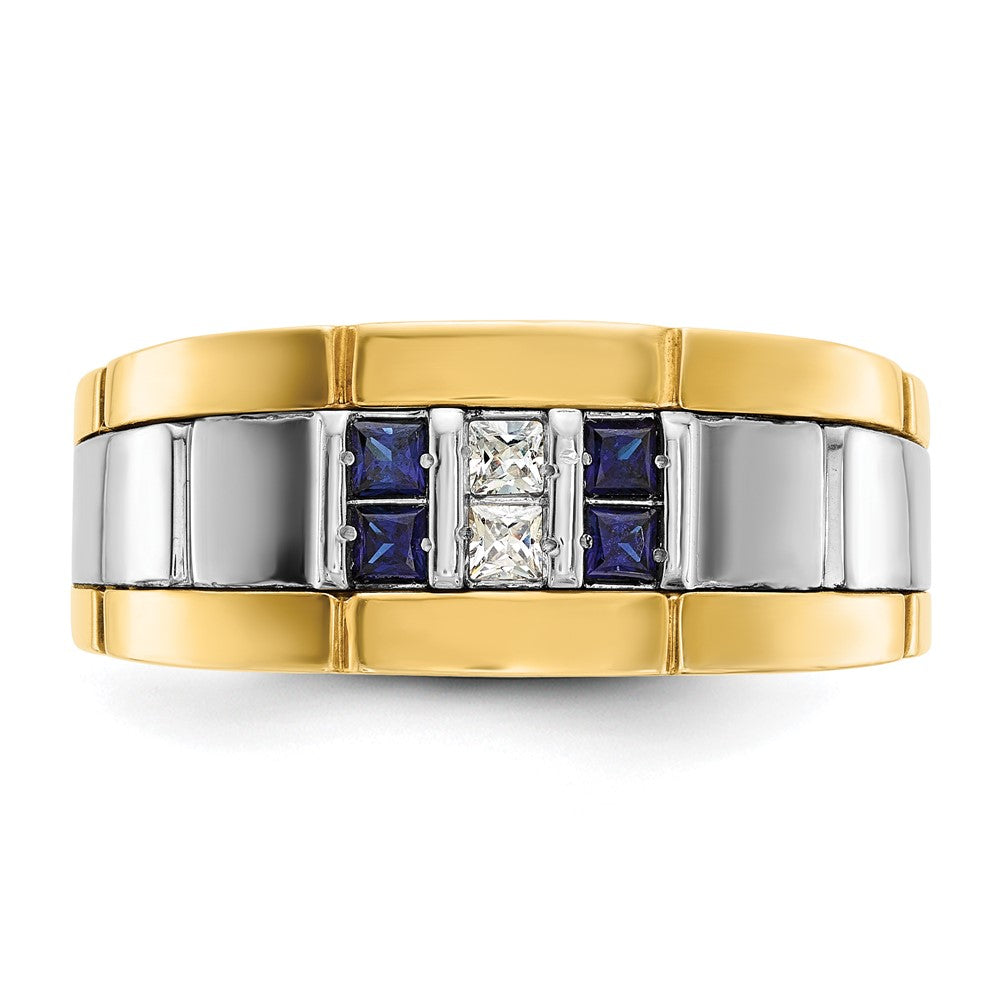 Alternate view of the 9.5mm 14K Two Tone Gold Cr. Sapphire &amp; Diamond Tapered Band, SZ 10.5 by The Black Bow Jewelry Co.