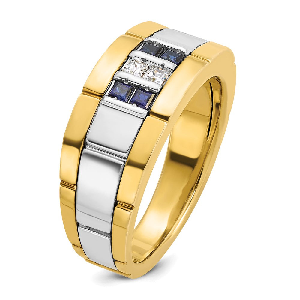 Alternate view of the 9.5mm 14K Two Tone or White Gold Lab-Cr. Sapphire/Diamond Tapered Band by The Black Bow Jewelry Co.