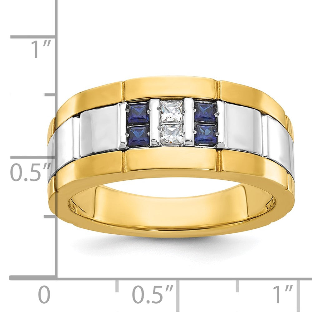 Alternate view of the 9.5mm 14K Two Tone Gold Cr. Sapphire &amp; Diamond Tapered Band, SZ 11.75 by The Black Bow Jewelry Co.
