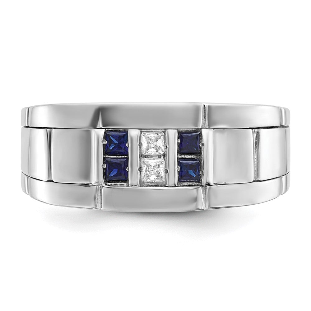 Alternate view of the 9.5mm 14K White Gold Created Sapphire & Diamond Tapered Band, SZ 8 by The Black Bow Jewelry Co.