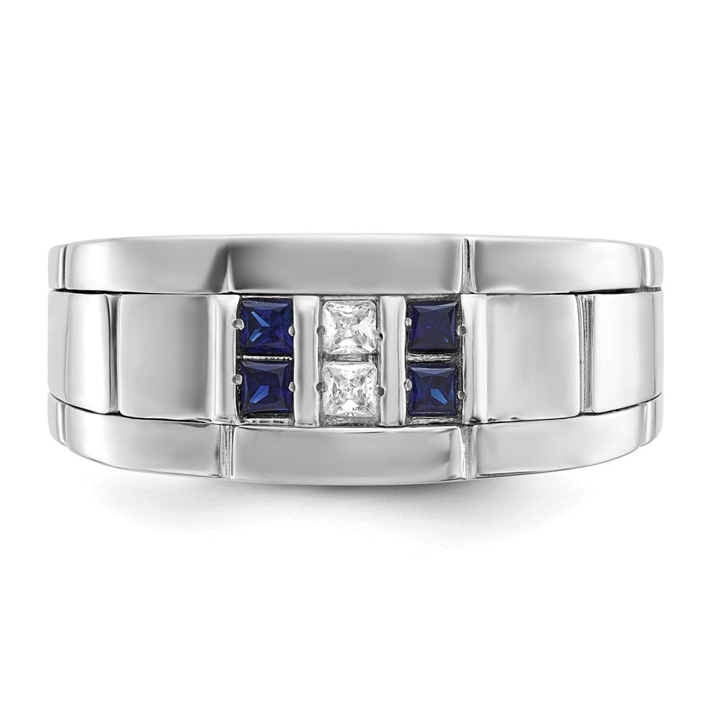 Alternate view of the 9.5mm 14K White Gold Created Sapphire &amp; Diamond Tapered Band, SZ 11.25 by The Black Bow Jewelry Co.