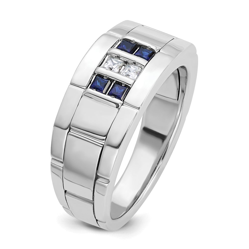 Alternate view of the 9.5mm 14K Two Tone or White Gold Lab-Cr. Sapphire/Diamond Tapered Band by The Black Bow Jewelry Co.