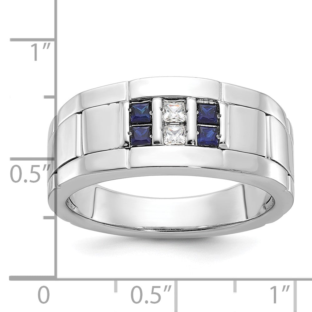 Alternate view of the 9.5mm 14K Two Tone or White Gold Lab-Cr. Sapphire/Diamond Tapered Band by The Black Bow Jewelry Co.