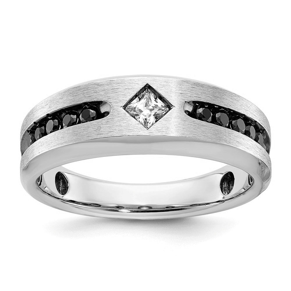 Alternate view of the Men's 8mm 10K White or Yellow Gold & Black/White Diamond Tapered Band by The Black Bow Jewelry Co.