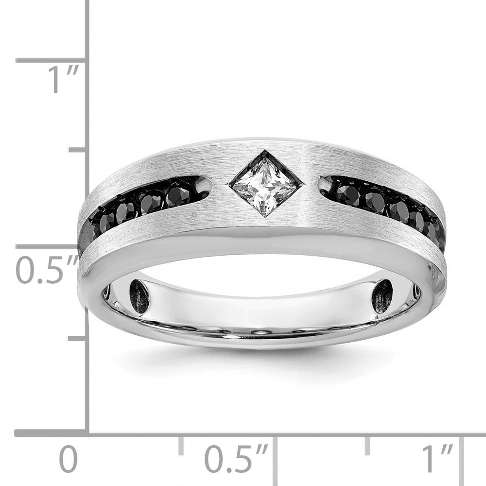Alternate view of the Men&#39;s 8mm 10K White or Yellow Gold &amp; Black/White Diamond Tapered Band by The Black Bow Jewelry Co.