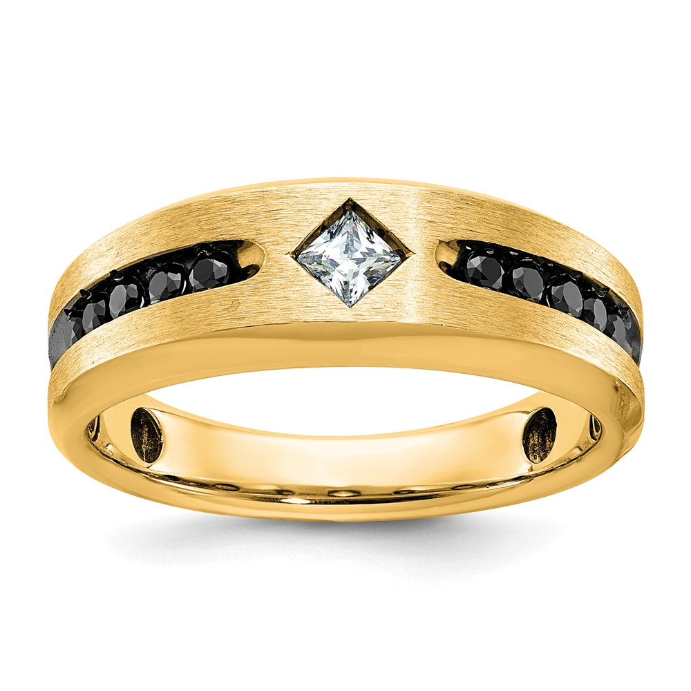 Men&#39;s 8mm 10K White or Yellow Gold &amp; Black/White Diamond Tapered Band, Item R12187 by The Black Bow Jewelry Co.
