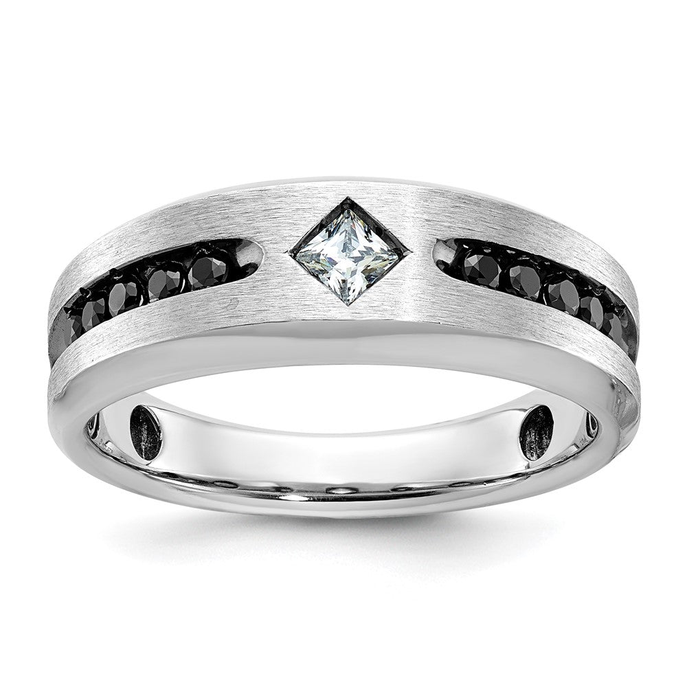 Mens 8mm 14K White Gold Black Rhodium Black/White Diamond Tapered Band, Item R12188 by The Black Bow Jewelry Co.