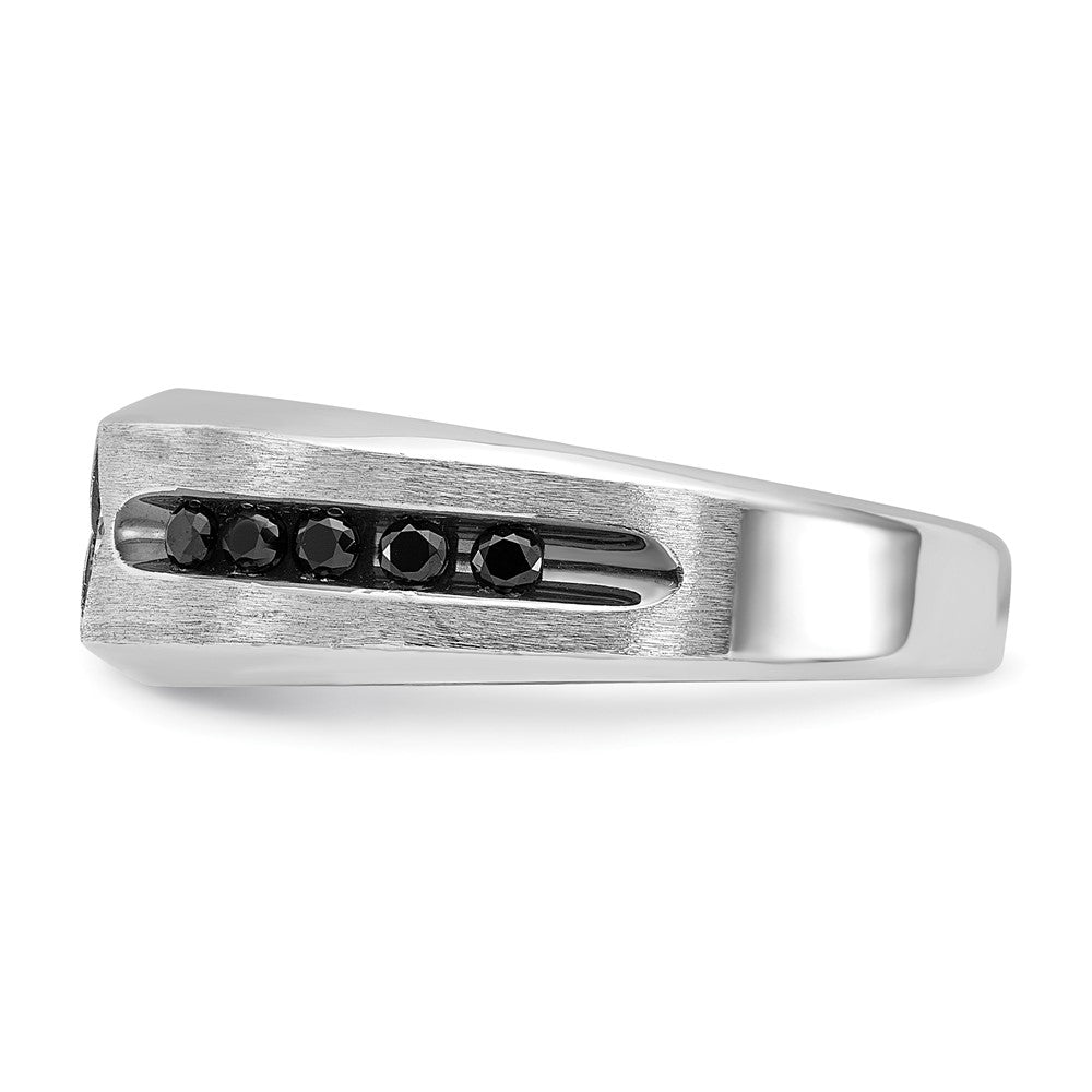 Alternate view of the Mens 8mm 14K White Gold Black Rhodium Black/White Diamond Tapered Band by The Black Bow Jewelry Co.