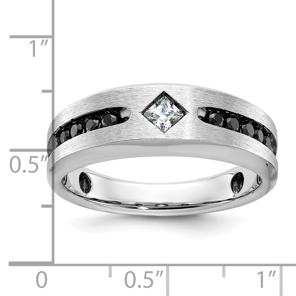 Alternate view of the Mens 8mm 14K White Gold Black Rhodium Black/White Diamond Tapered Band by The Black Bow Jewelry Co.