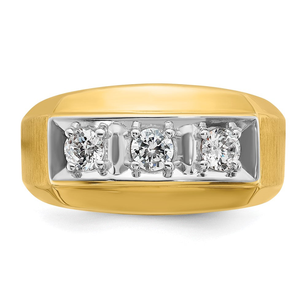 Alternate view of the Men's 11mm 14K Two Tone Gold 3-Stone 1/2 Ctw Diamond Tapered Band by The Black Bow Jewelry Co.