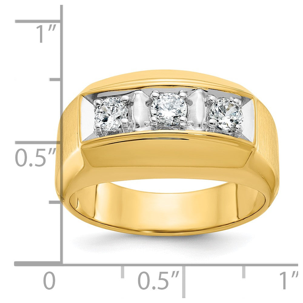 Alternate view of the Men's 11mm 14K Two Tone Gold 3-Stone 1/2 Ctw Diamond Tapered Band by The Black Bow Jewelry Co.