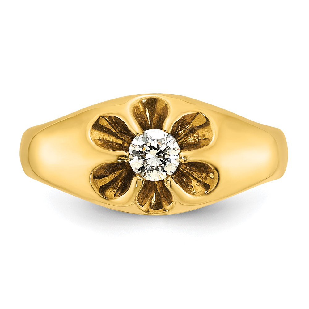 Alternate view of the 14K Yellow Gold &amp; 1/4 Ct Diamond Flower Tapered Band by The Black Bow Jewelry Co.