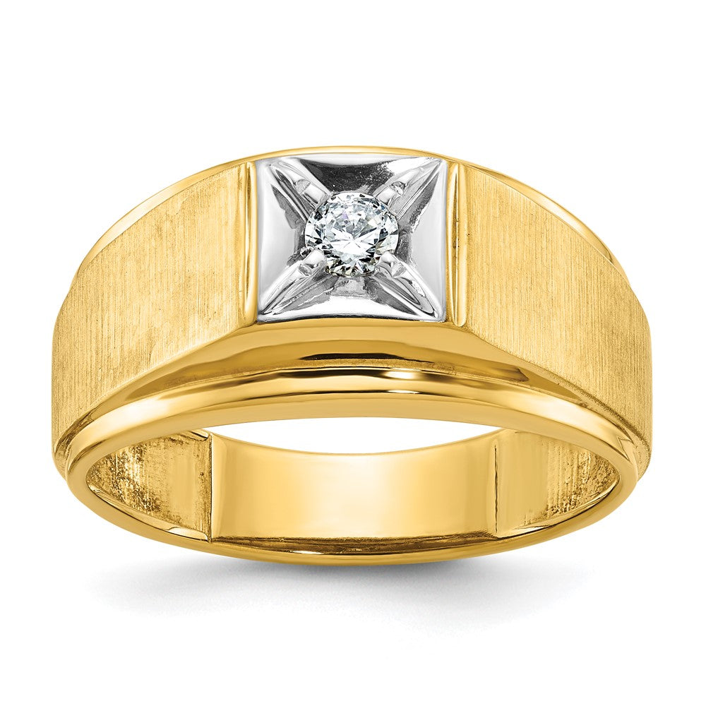 Men&#39;s 10K Two Tone Gold &amp; 1/6 CT Diamond Tapered Band, Item R12195 by The Black Bow Jewelry Co.