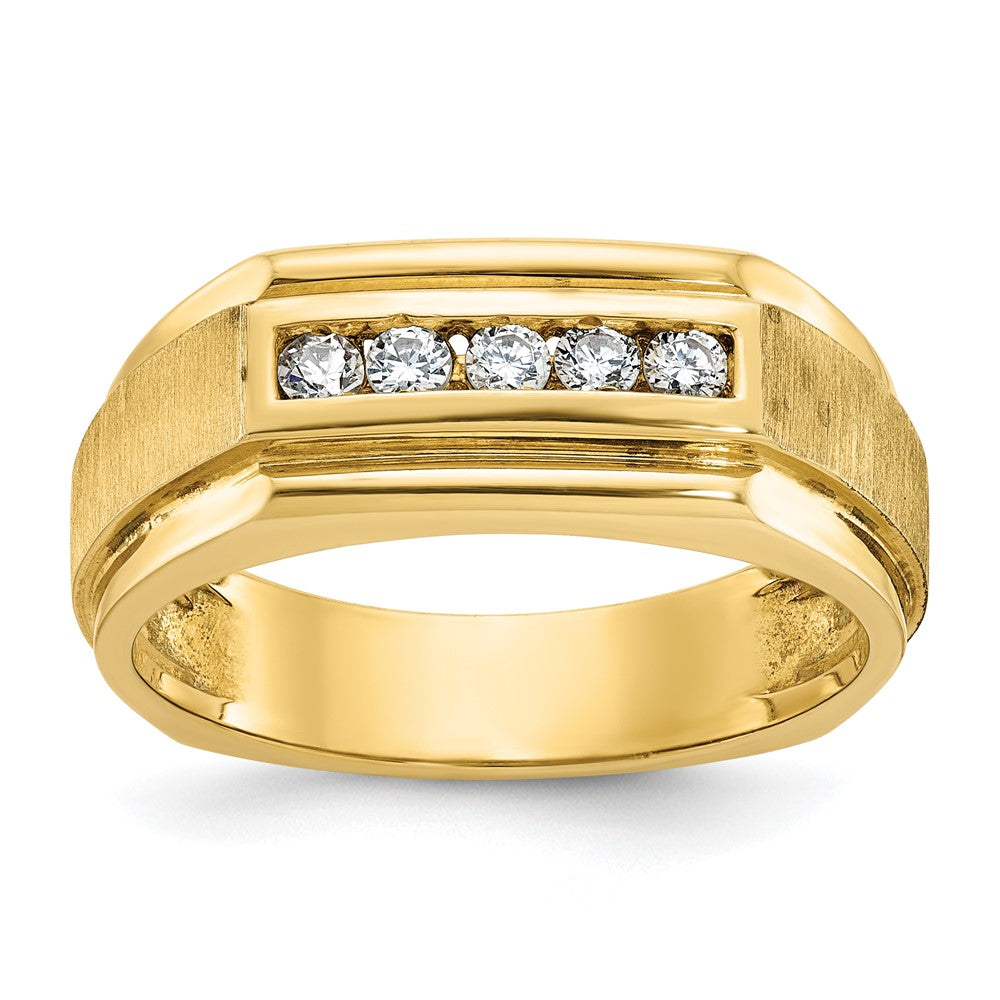 Men&#39;s 8mm 14K Yellow Gold 5-Stone 1/4 Ctw Diamond Tapered Band, Item R12203 by The Black Bow Jewelry Co.