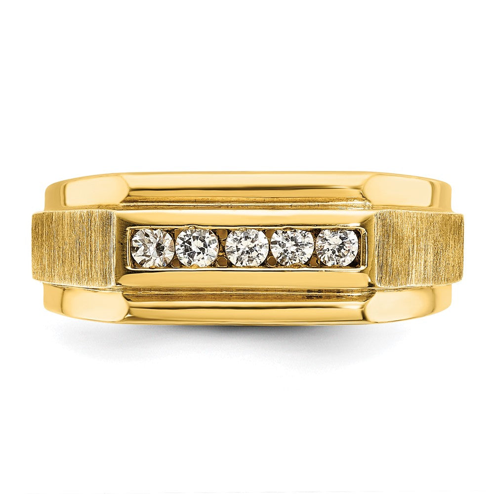 Alternate view of the Men&#39;s 8mm 14K Yellow Gold 5-Stone 1/4 Ctw Diamond Tapered Band by The Black Bow Jewelry Co.